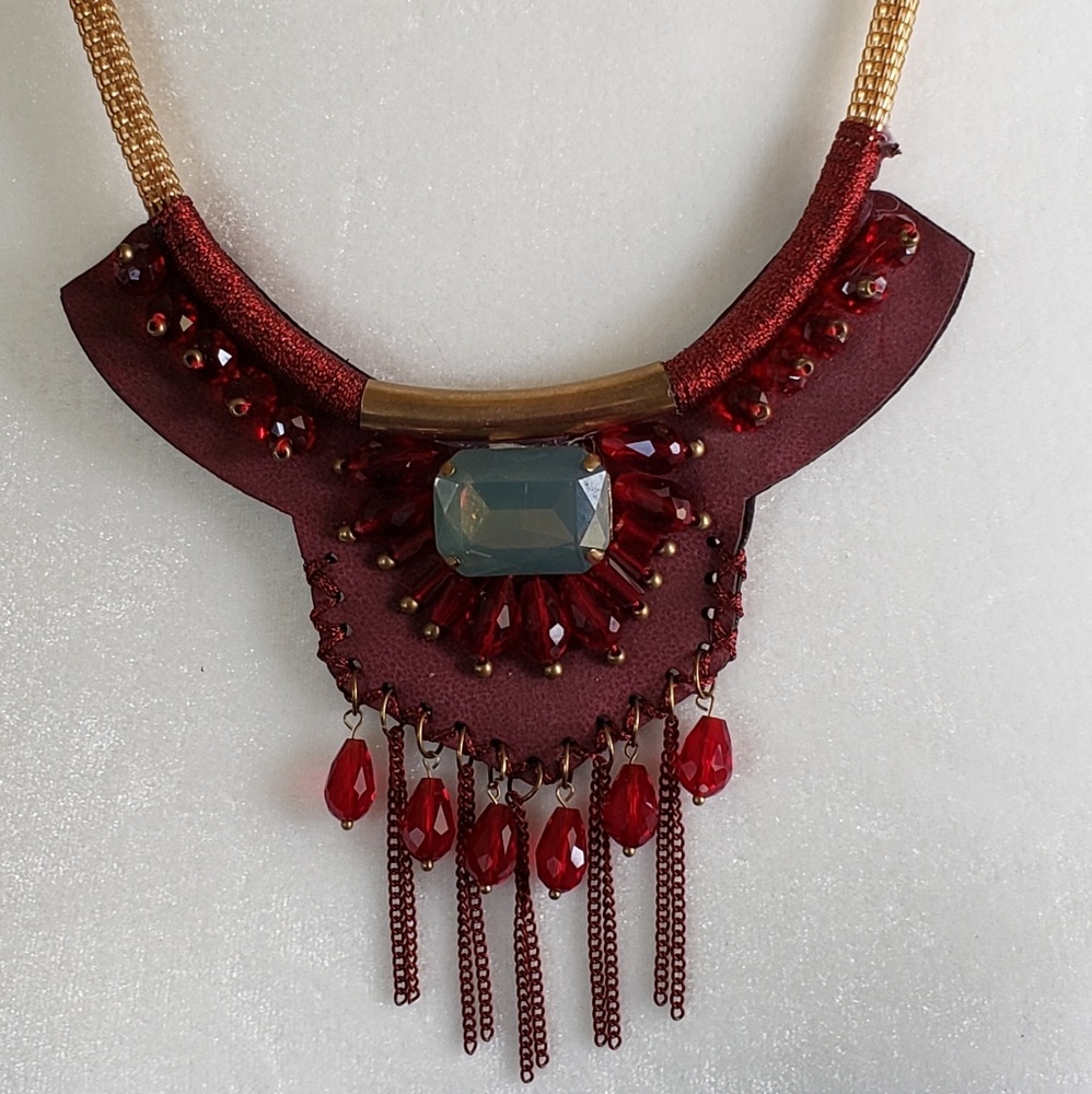 Faux leather bib necklace